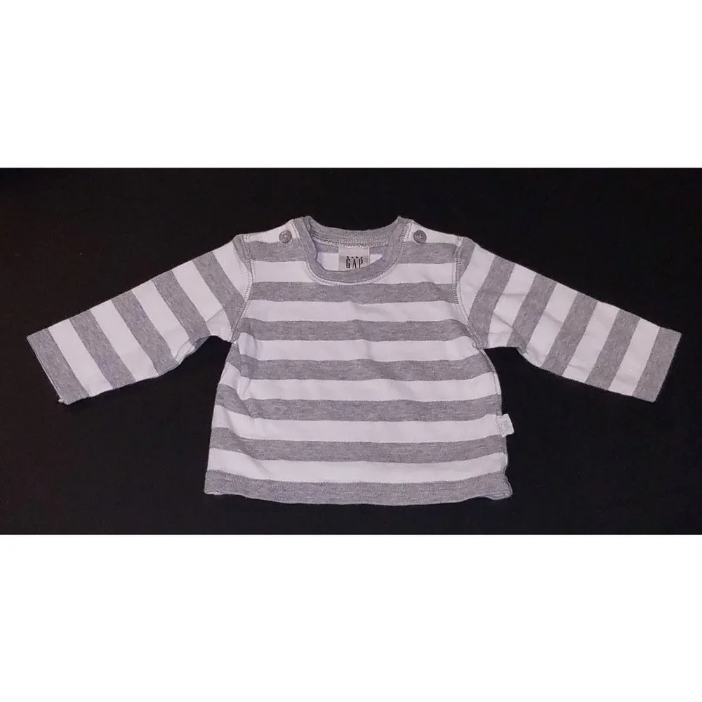 Baby Gap Gray White Striped Shirt Boy Girl Infant 3-6 Months 100% Cotton